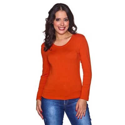 camiseta manga longa feminina gola redonda premium