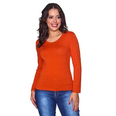 camiseta manga longa feminina gola redonda premium