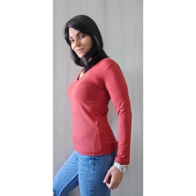 babylook manga longa gola v feminina