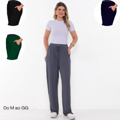 calça pantalona cintura alta com bolso